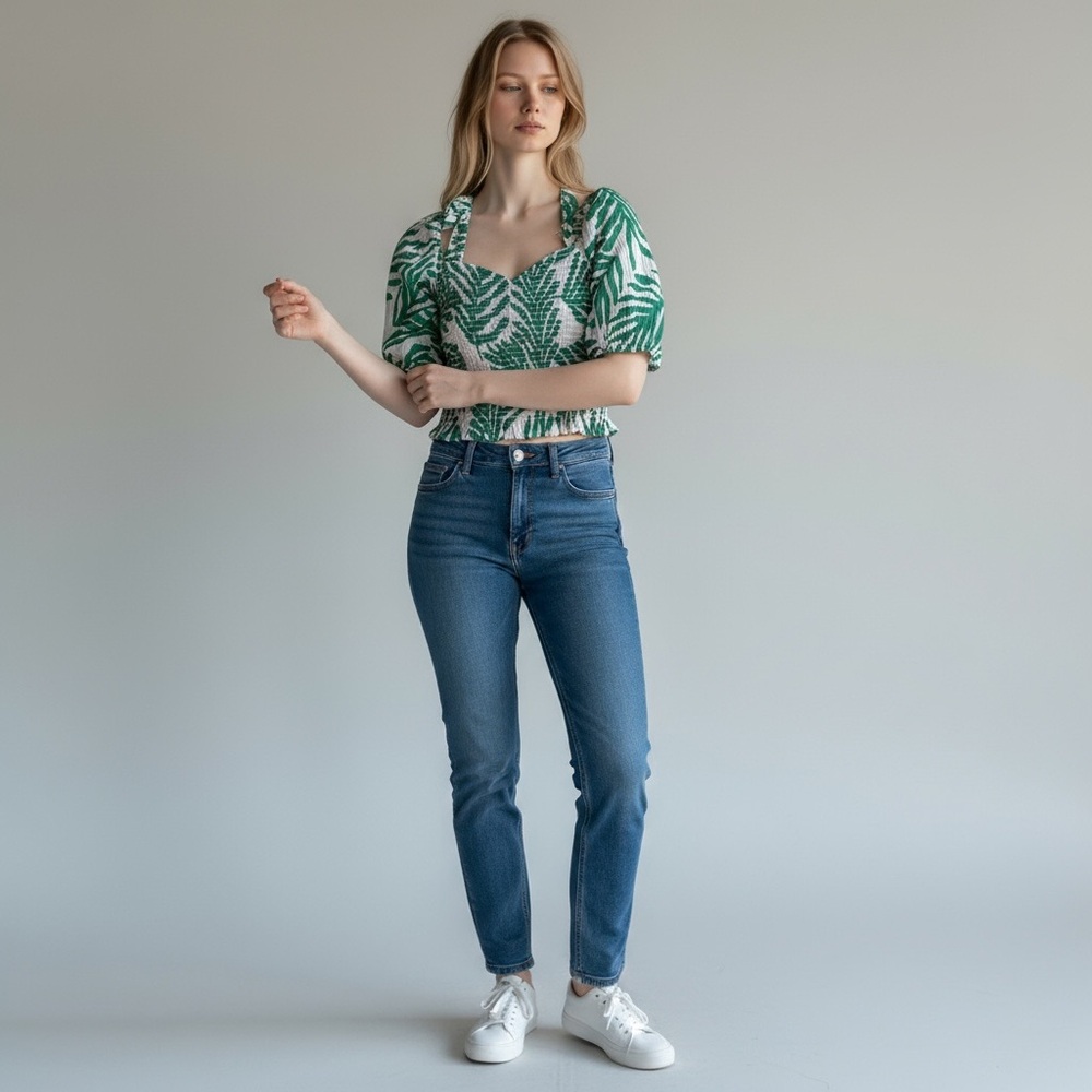 H&M Green Leaf Print Crop Top